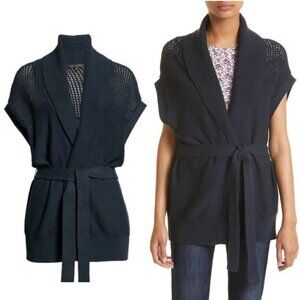 NEW Rag & Bone Andi Organic Cotton Cardigan Sweater Knit Top Wrap Belted Blue